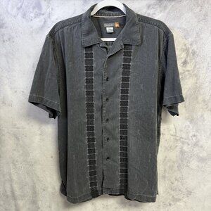 Quiksilver Button Up Shirt Mens Large 23x27.5 Gray Short Sleeve Surf